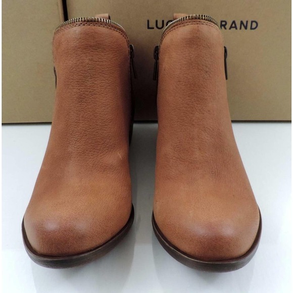 Lucky Brand Bartalino Block Heel Booties Ankle Boots Leather Whisky Size 7.5 - Picture 6 of 8